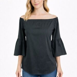Lafayette 148 Black on/off Shoulder Top 3/4 Flare Sleeves Relaxed Size S Boho